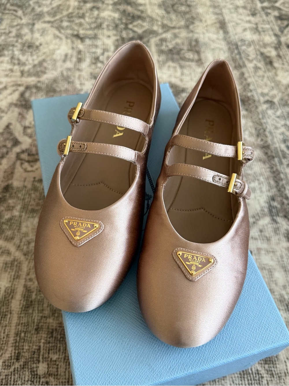 Prada Satin Double-Strap Ballerinas